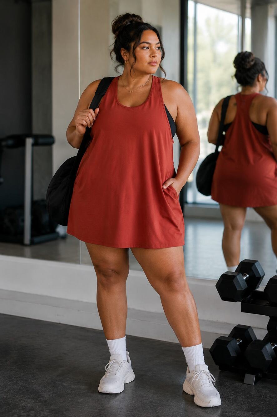 Girlfriend Collective Paloma Dress Burnt Orange Active Wear Mini Dress 6X